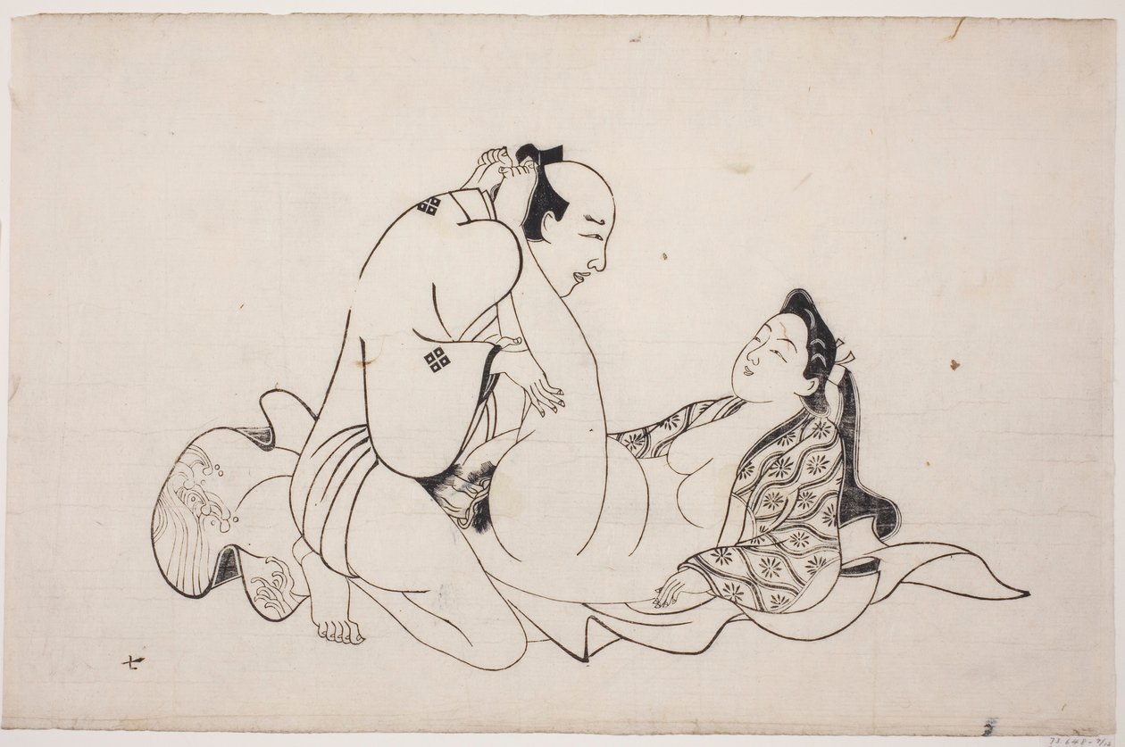 A sheet from a shunga album by Unknown artist