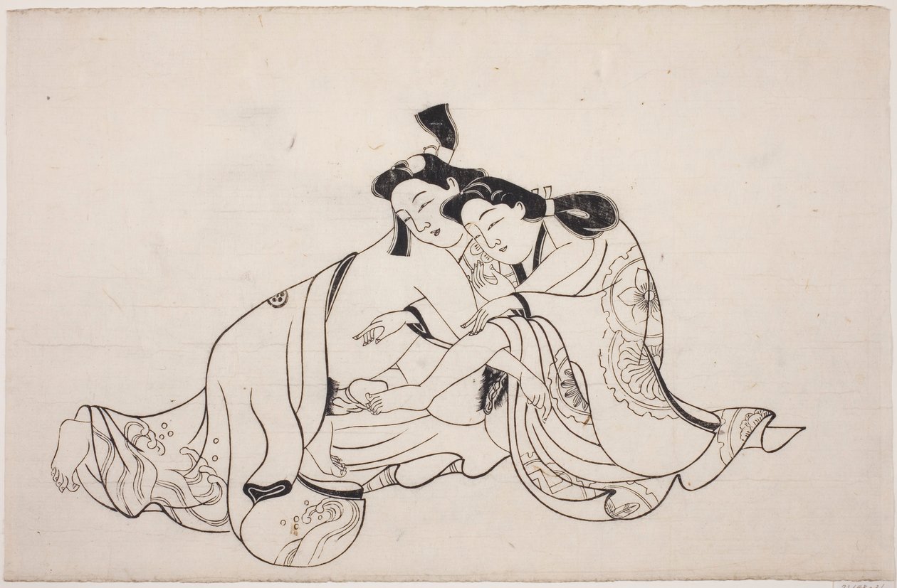 A sheet from a shunga album by Unknown artist