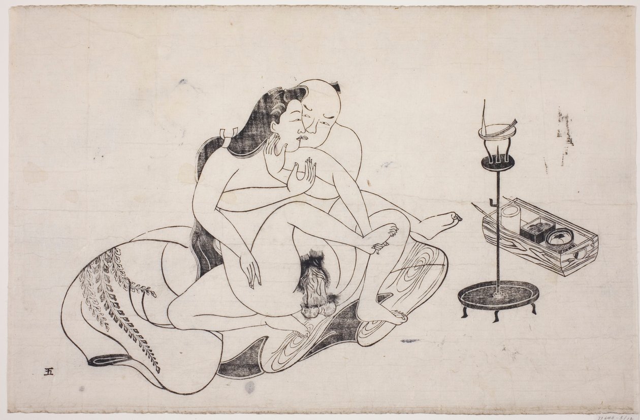 A sheet from a shunga album by Unknown artist