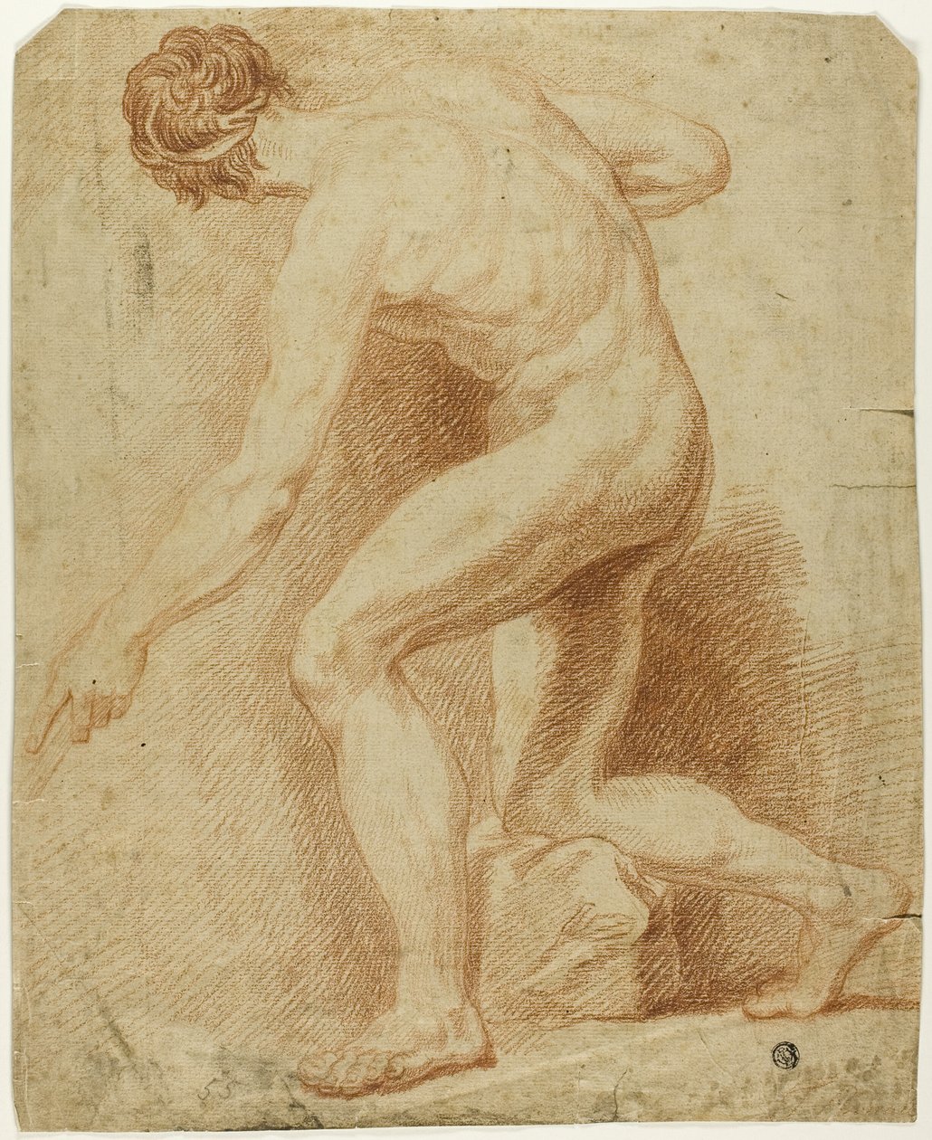 Academic Male Nude, Half-Kneeling and Seen from the Back by Unknown artist
