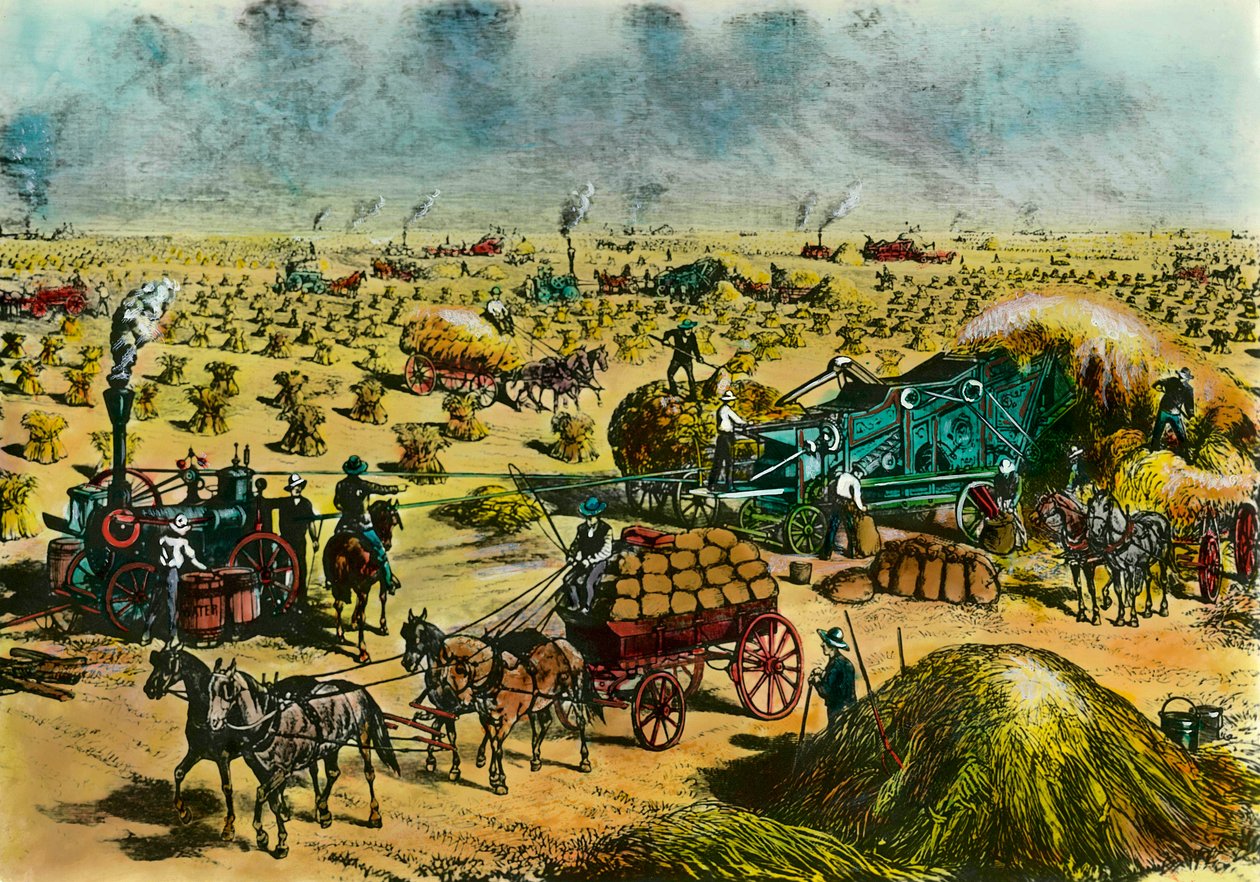 Agricultural Revolution: Harvest Wheat in Dakota by Steam Machines by Unknown artist