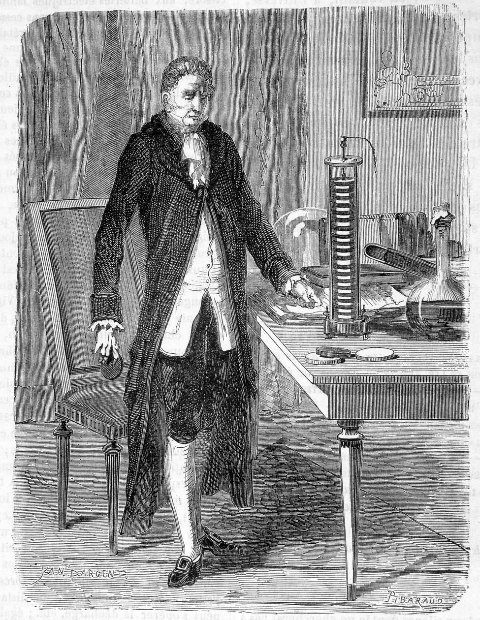Alessandro (Alexandre) Volta Built, in 1799, the Electro-Motor or Electric Battery - Engraving by Unknown artist