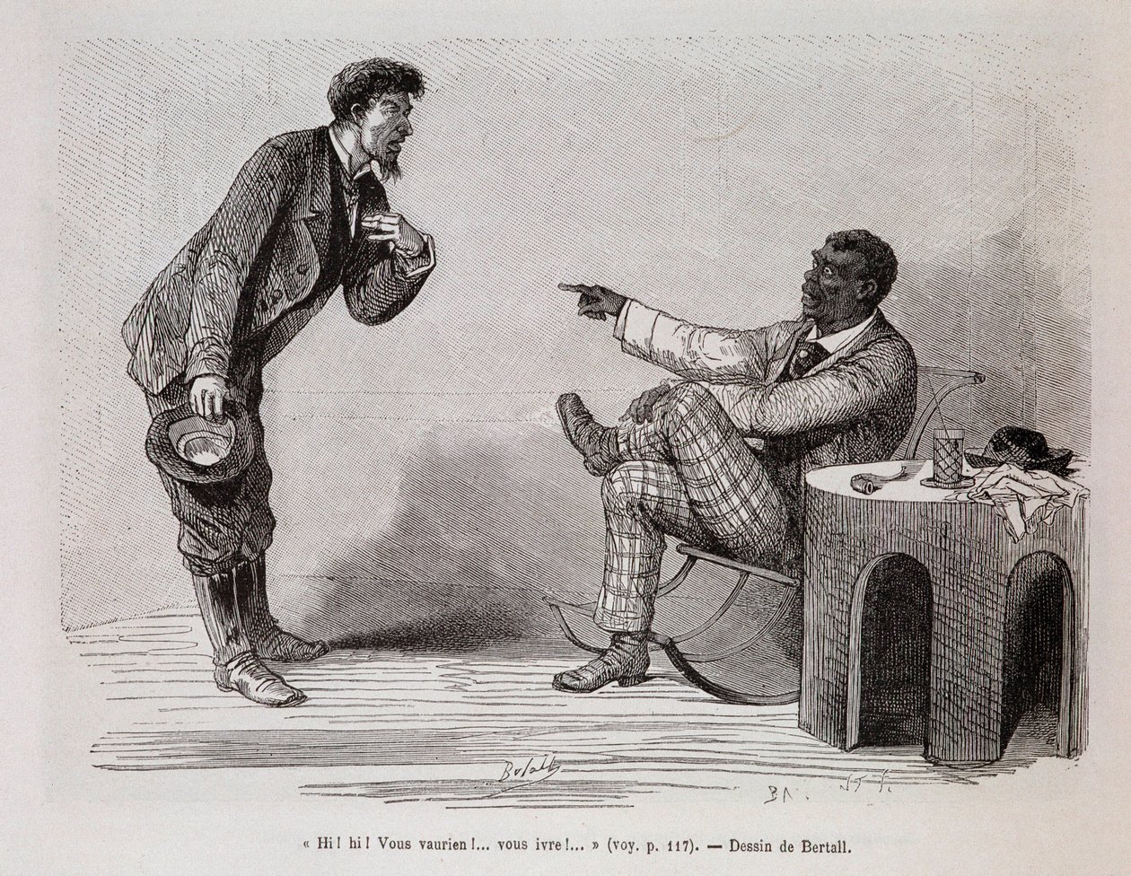 American black mocking a drunk white - in Le tour du monde, 2nd semester 1876 by Unknown artist