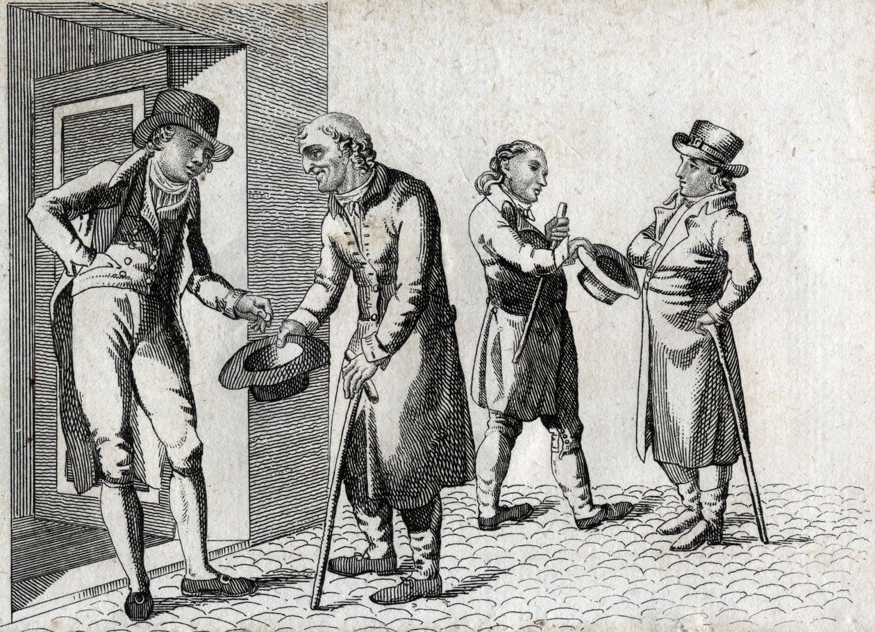 Amone. Beggars tending hats to accommodate coins by Unknown artist