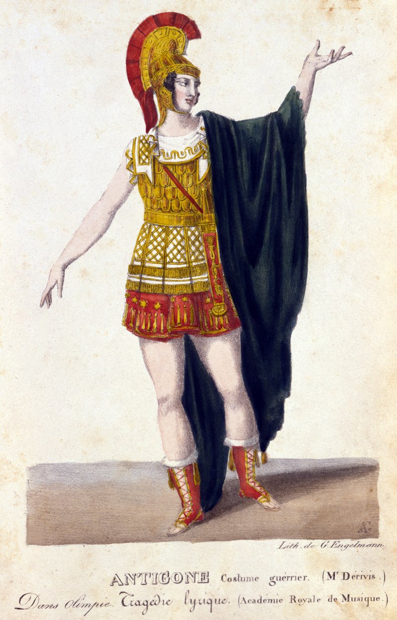 Antigone warrior costume. 18th century engraving by Unknown artist