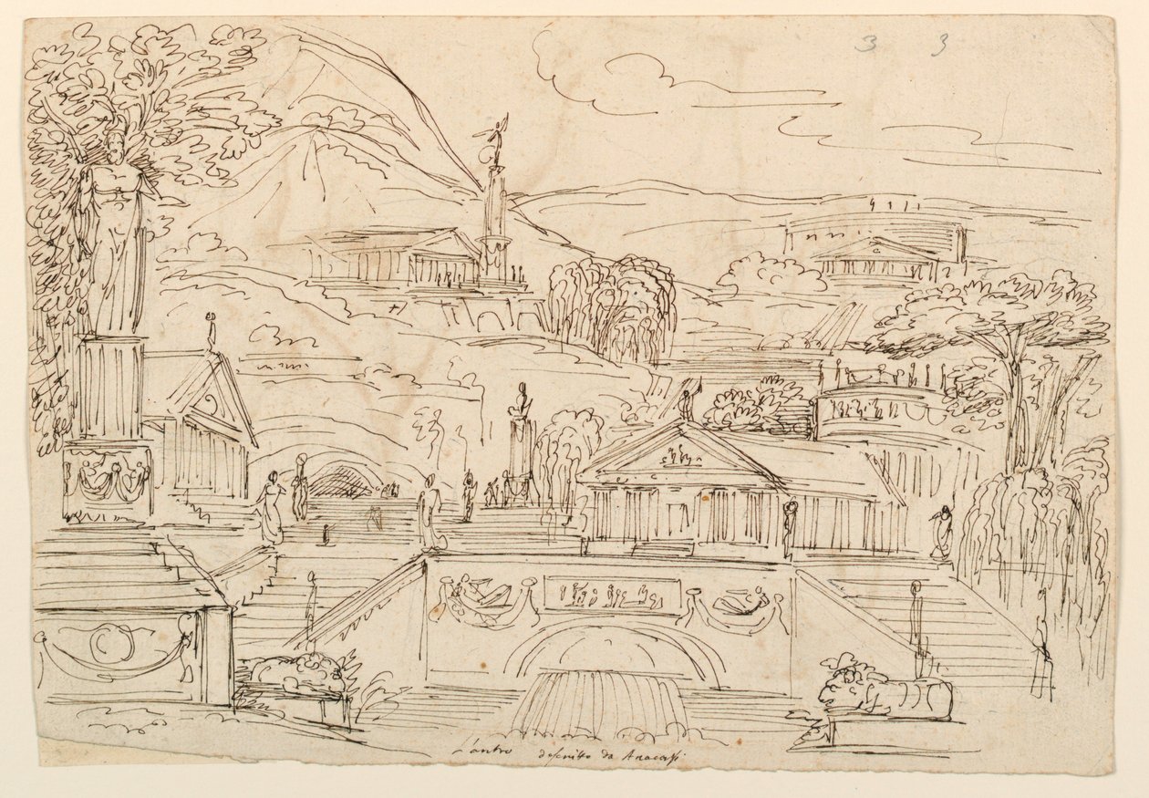 Antique Buildings on Hillside by Unknown artist