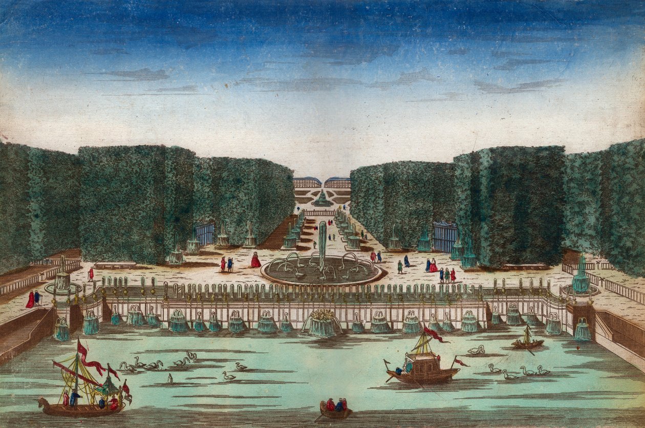 Aquae Lapsus in Hortis Versalicis - Optical view representing the waterfalls of Versailles in the 18th century - Illustration around 1760 by Unknown artist