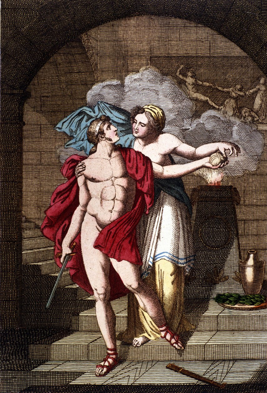Ariadne Gives Theseus the Thread so That He Can Get Out of the Maze - in Dizionario Mitologico by Unknown artist