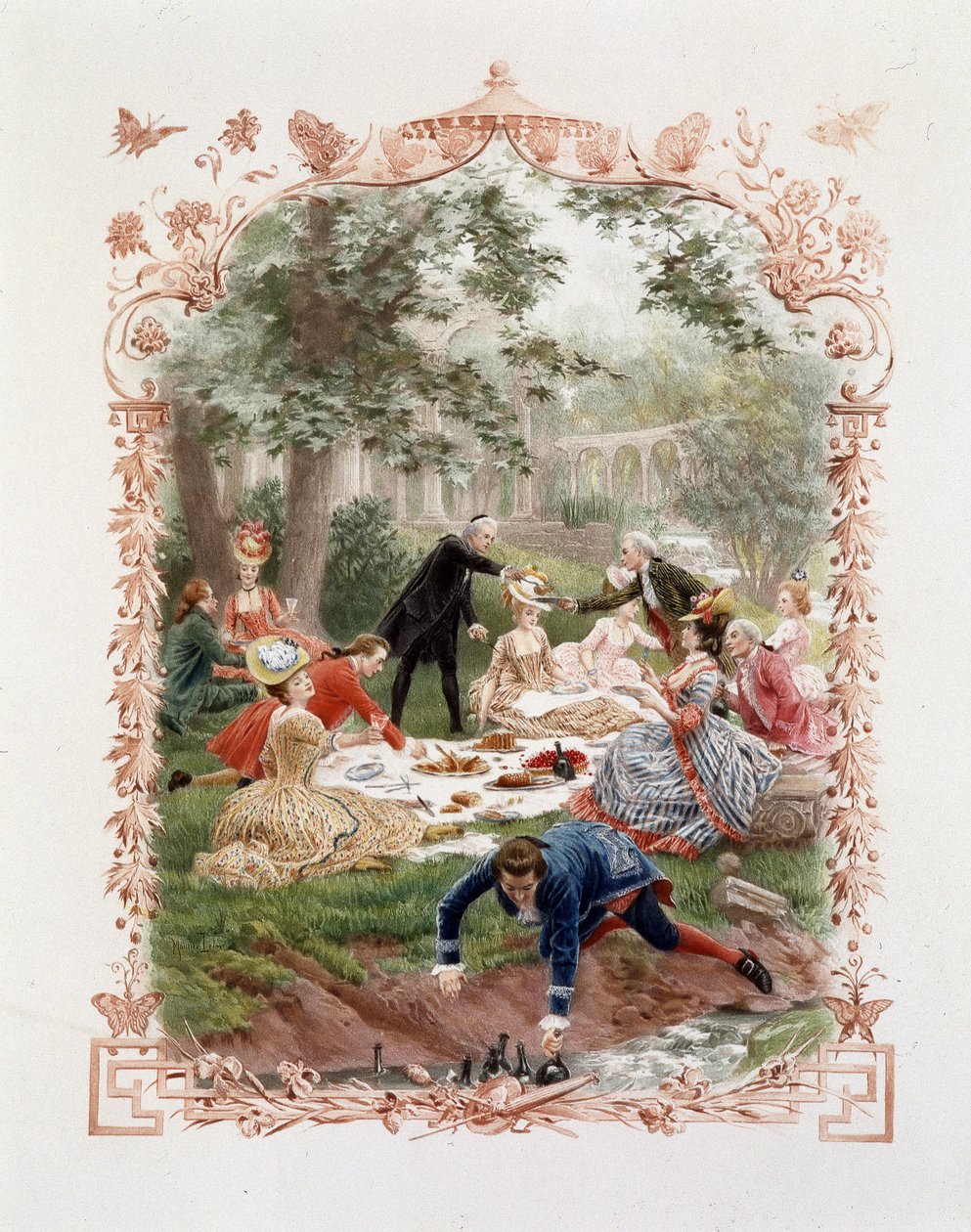 Aristocrat picnic in the gardens of the castle of Versailles by Unknown artist