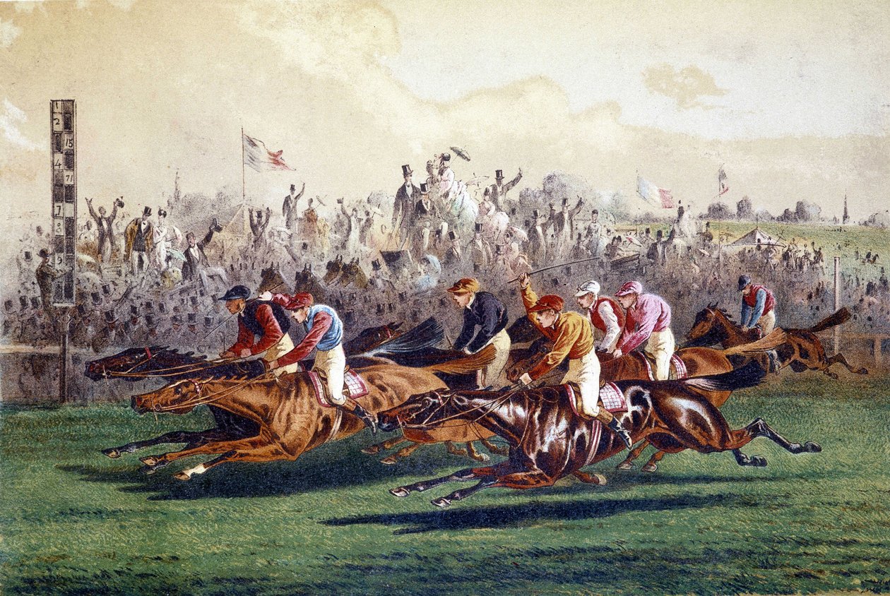 Arrival of a horse race. 19th century illustration by Unknown artist