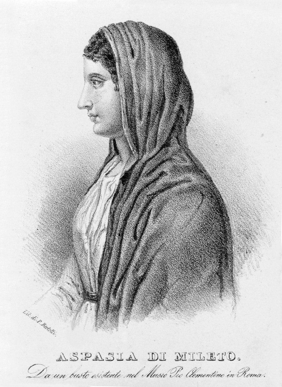 Aspasia of Miletus, mistress of Pericles. Lithograph by Bertotti. 19th century by Unknown artist