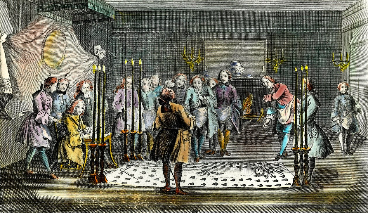 Assembly of Freemasons for the reception of masters Engraving around 1750 Private Collection by Unknown artist