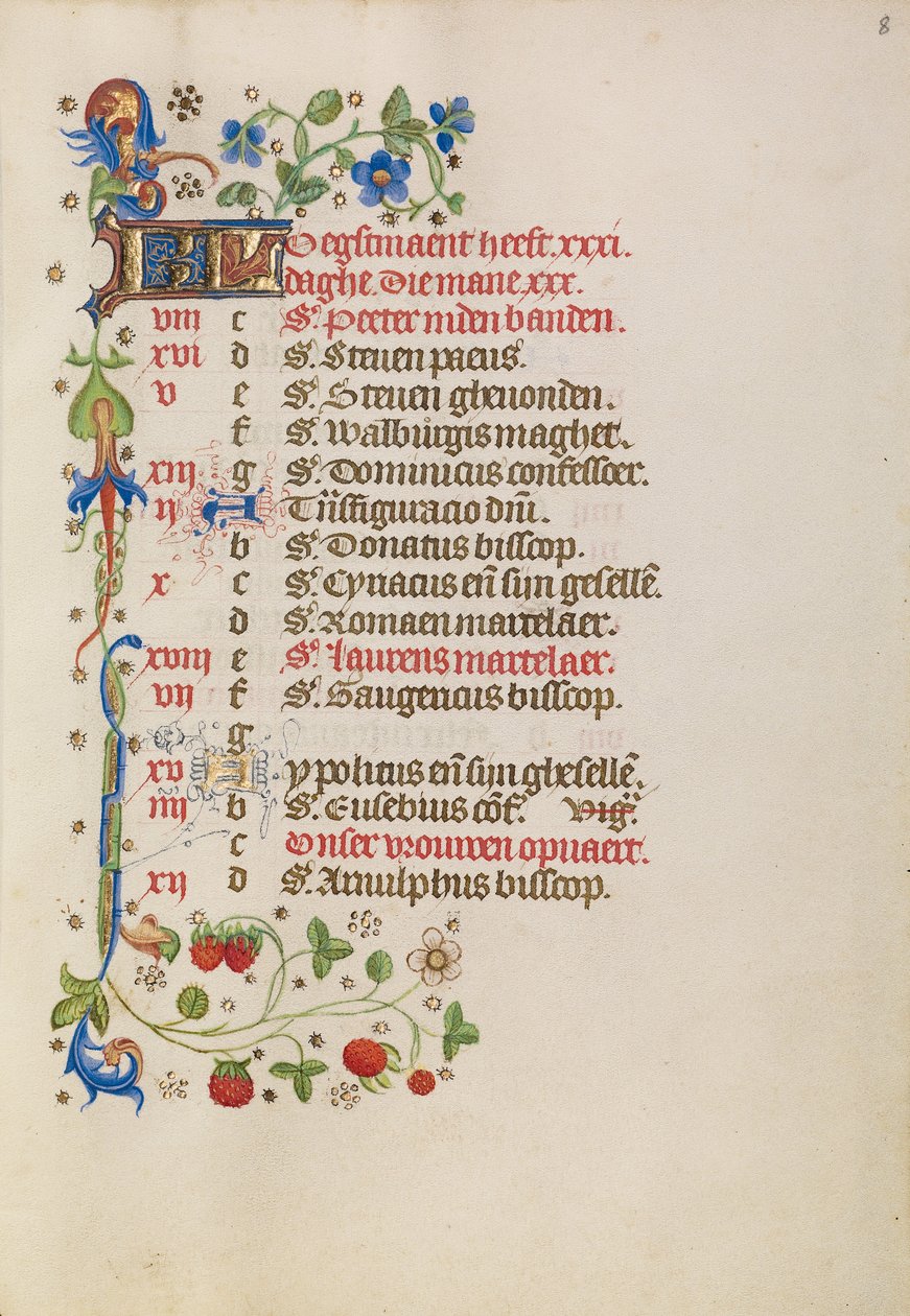 August Calendar Page by Unknown artist