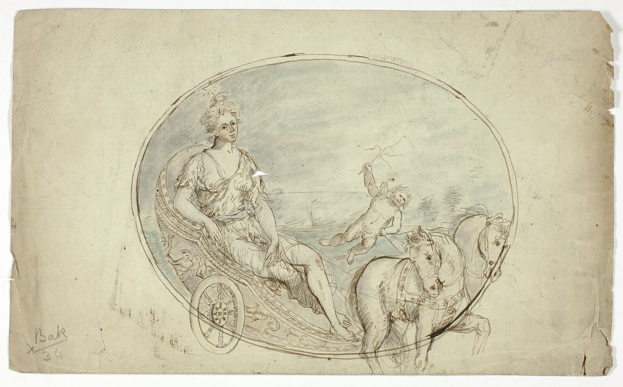 Aurora in Her Chariot (recto); Three Male Portrait Busts (verso) by Unknown artist