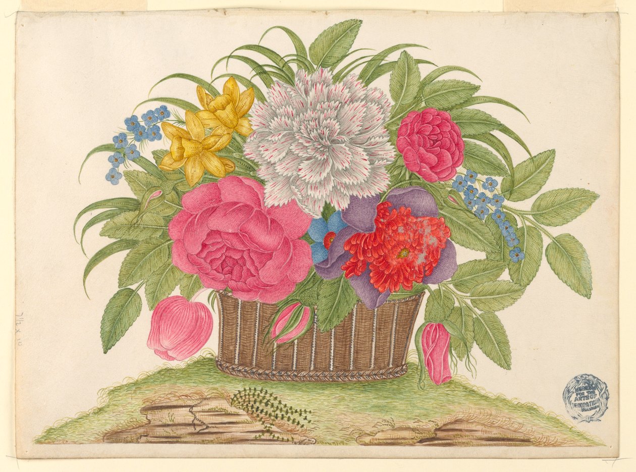 Basket of Blossoms and Leaves on Earth by Unknown artist