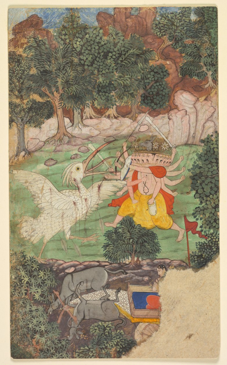 Battle of Ravana and Jatayu, from Sarga (Chapter) 49 of the Aranya-kanda (Book of the Forest) from a Ramayana (Rama’s Journey) of Valmiki by Unknown artist