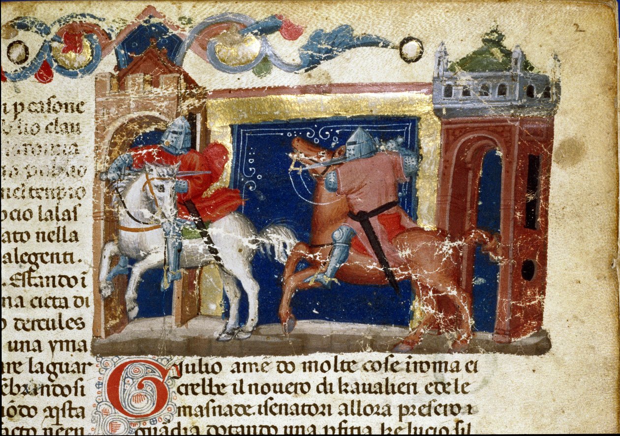 Battle scene, two knights in armor confronting each other (detail) by Unknown artist