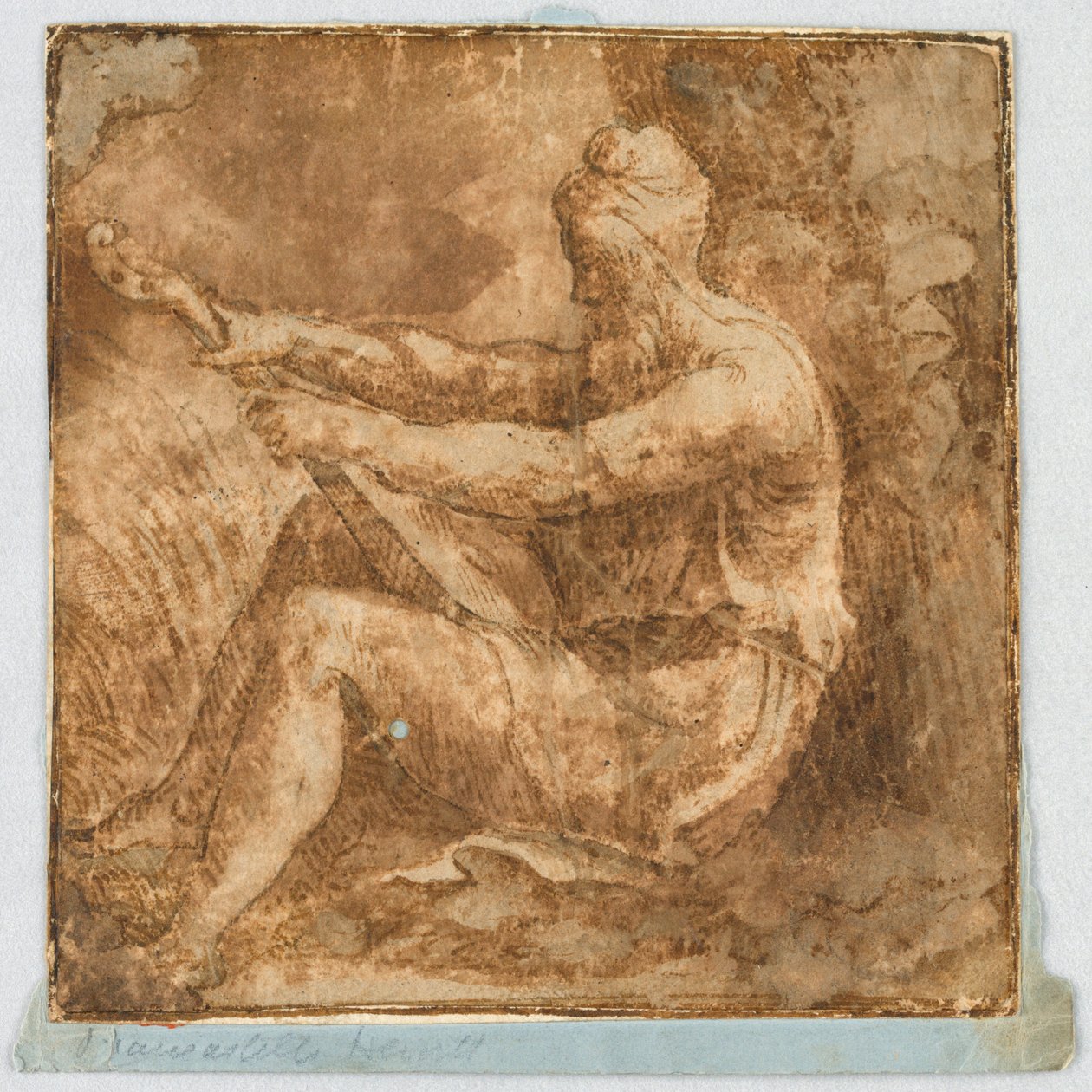 Bearded Man Tuning a Lute by Unknown artist