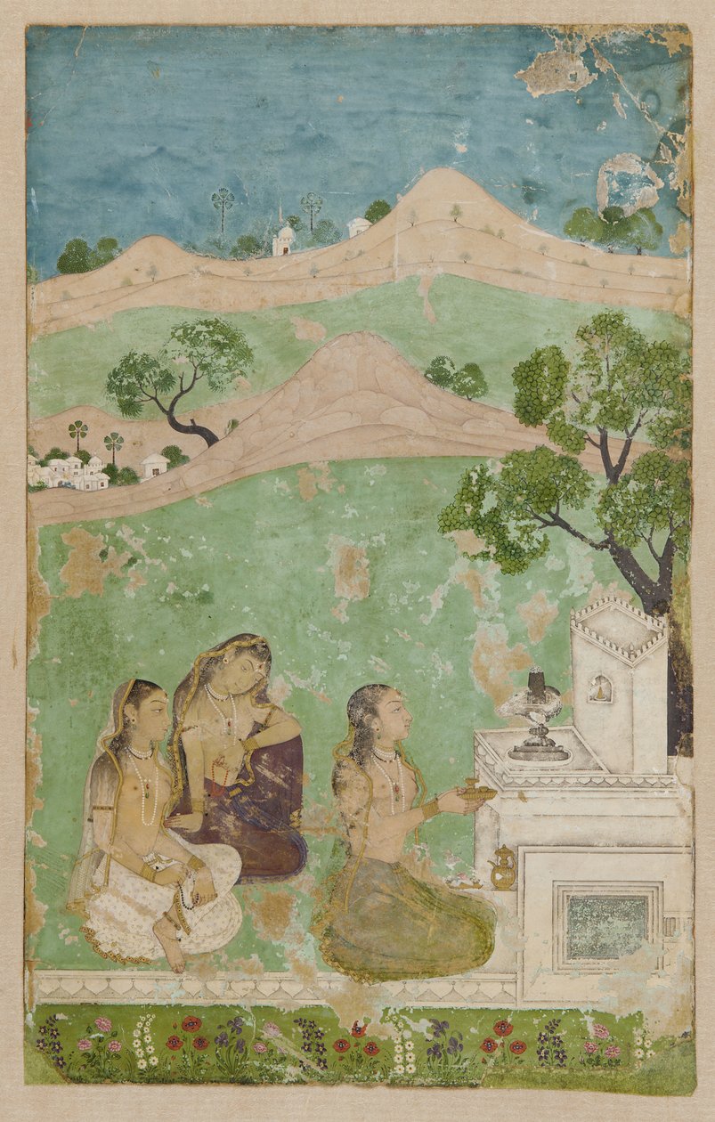Bhairavi Ragini: Three Figures Before a Shrine by Unknown artist