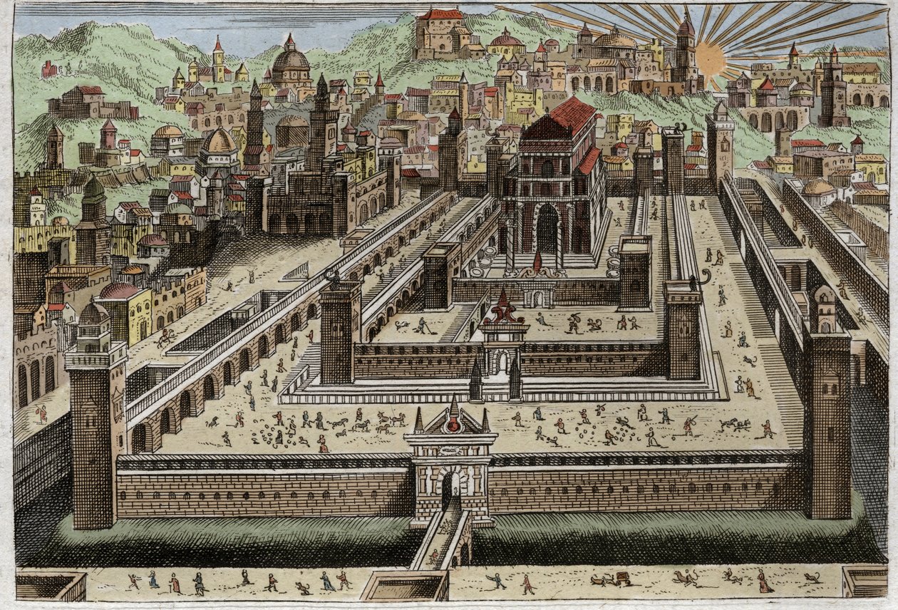 Bible of Royaumont, Old Testament: Temple of Solomon - Solomon built the Temple in Jerusalem - Illustration from 1811 by Unknown artist
