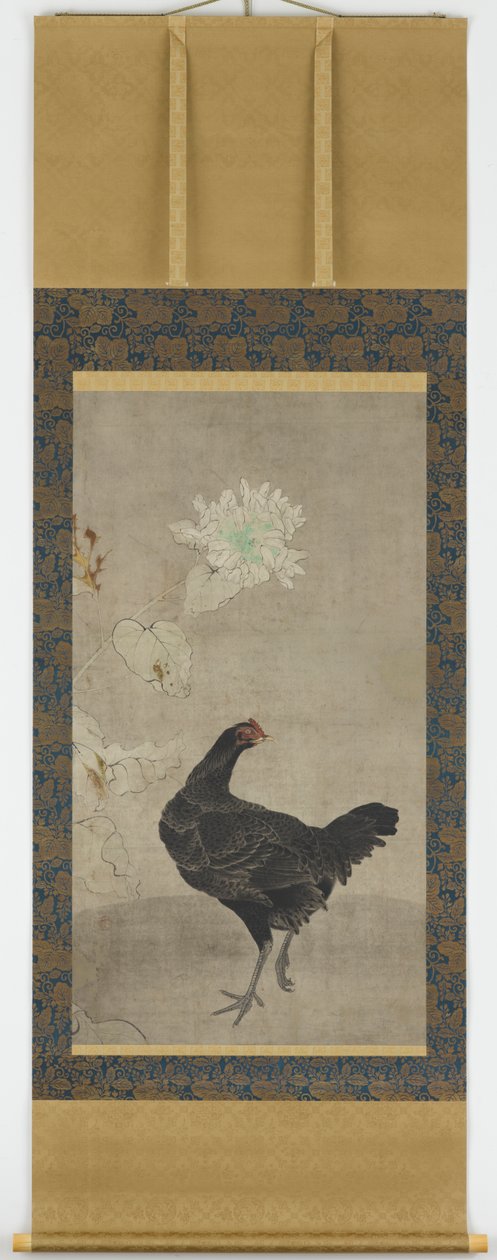 Black Hen and a Sunflower by Unknown artist