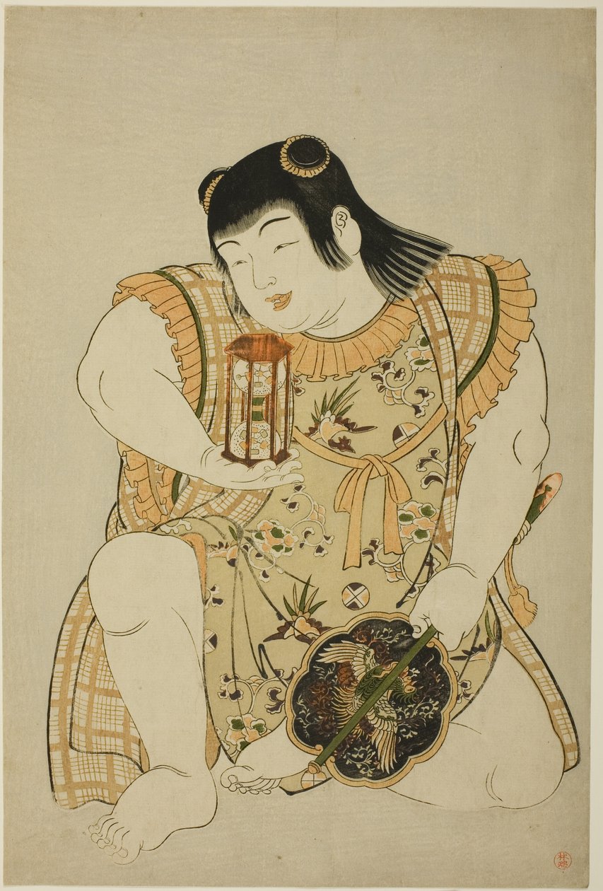 Boy Holding Hourglass and Chinese Fan by Unknown artist