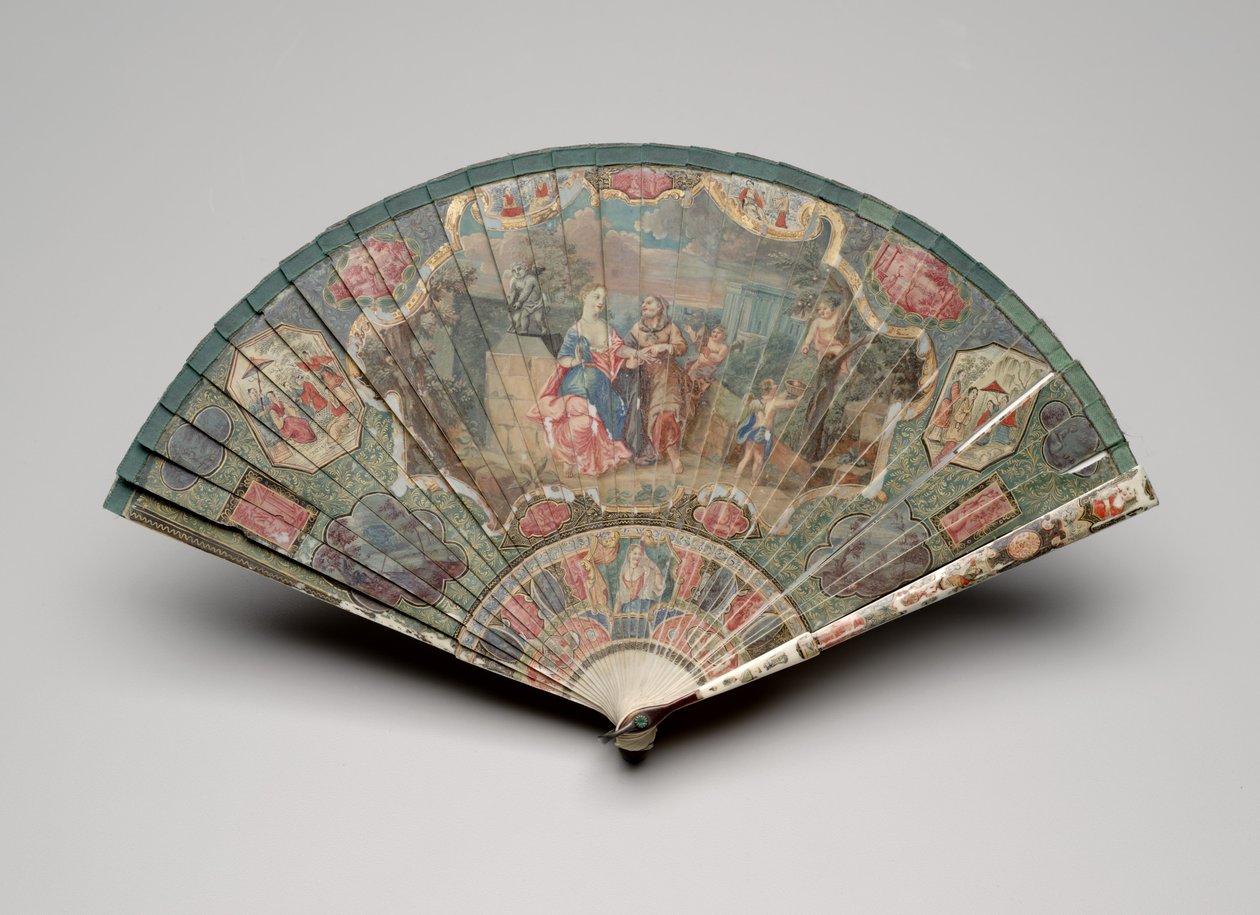 Brisé fan with a fortune teller and chinoiserie motifs, c.1700-25 by Unknown artist