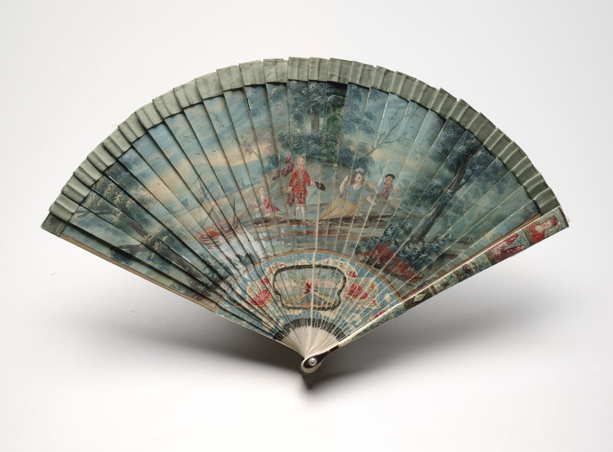 Brisé fan with a scene of two couples in a landscape, c.1700-25 by Unknown artist