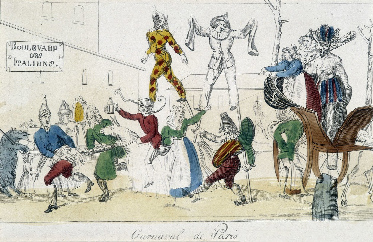 Carnival of Paris, Boulevard des Italians - 18th Century Engraving, Carnavalet by Unknown artist