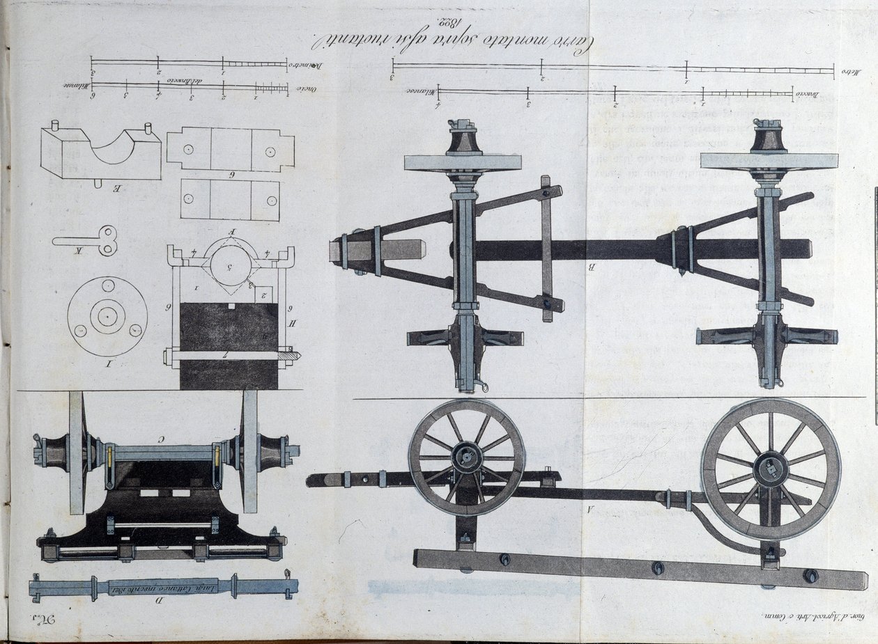Cart mounted on axles equipped with wheels. Plate drawn from Revue d