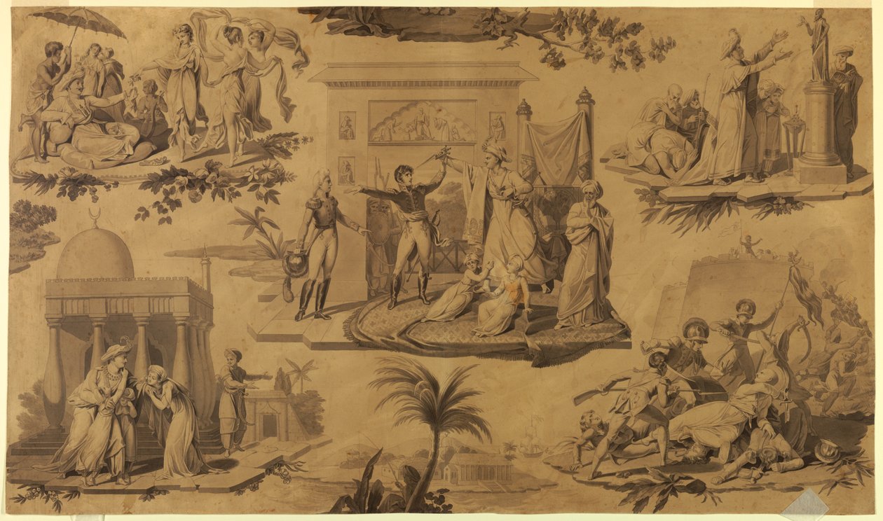 Cartoon for Printed Cotton Textile: The French in Egypt by Unknown artist