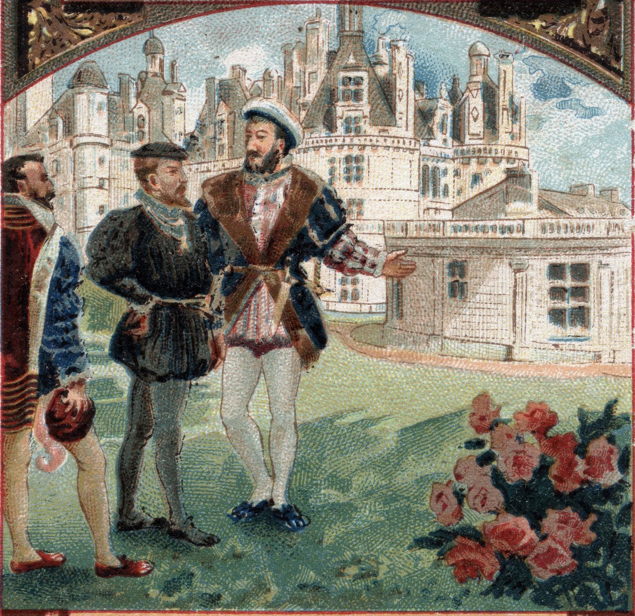 Charles V Received by Francois I at the Chateau de Chambord. Chromolithography of the Late 19th Century by Unknown artist
