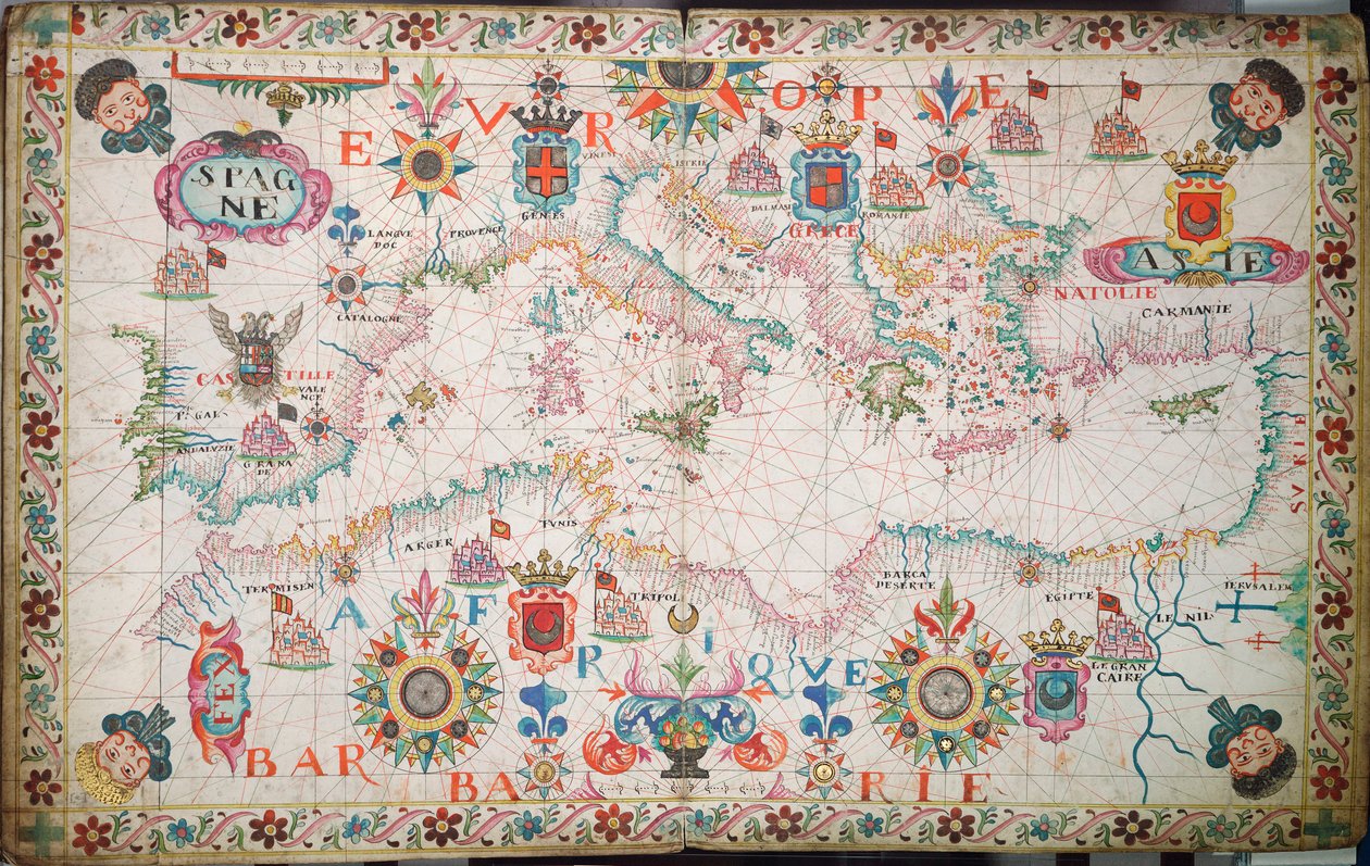 Chart of the Mediterranean, Black and Caspian Seas, c.1600 by Unknown artist