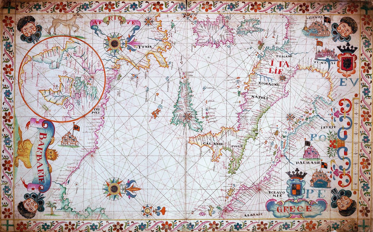 Chart of the Mediterranean, Showing Italy and the North African Coast by Unknown artist
