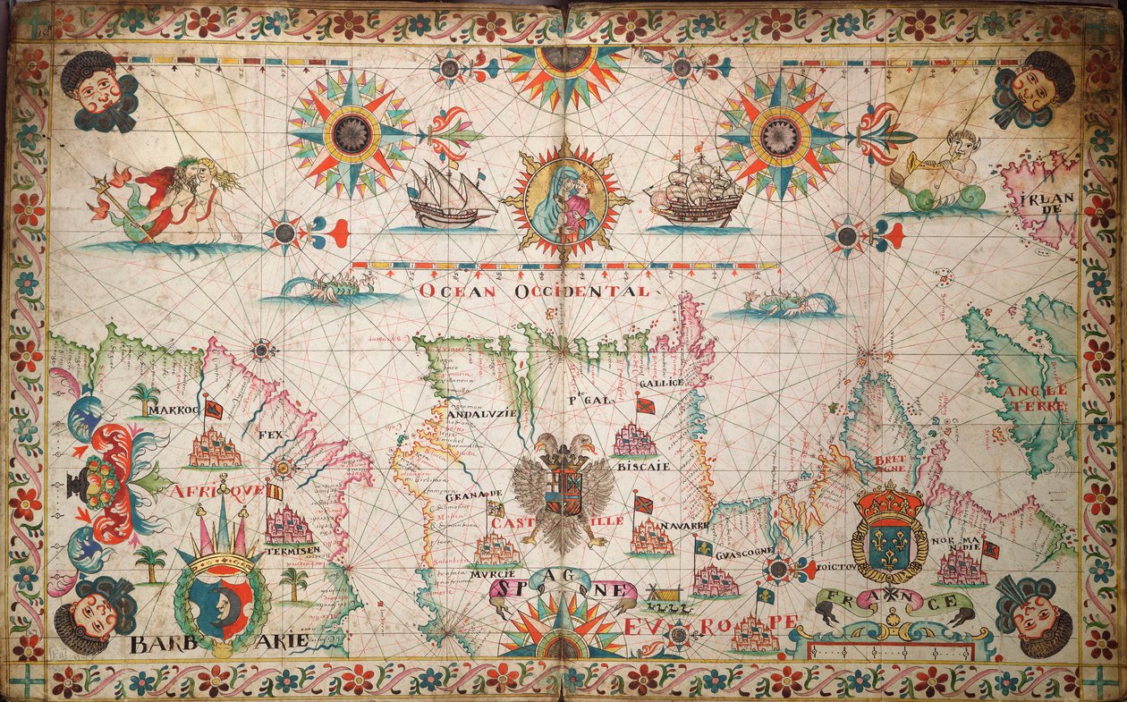 Chart of the north-east Atlantic, from Ireland to Cape Verde, c.1600 by Unknown artist