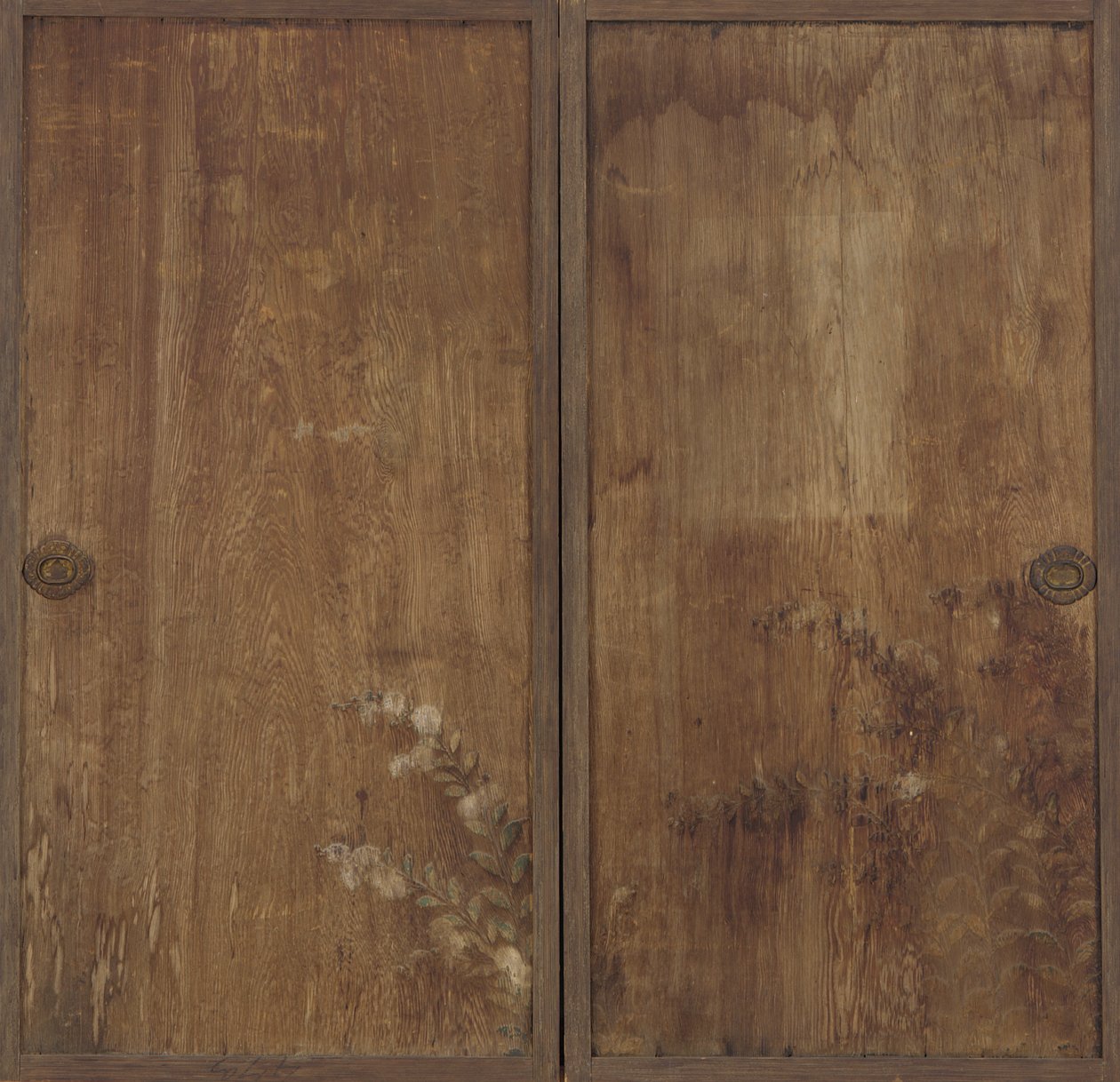 Chrysanthemums painted on a pair of wooden doors by Unknown artist