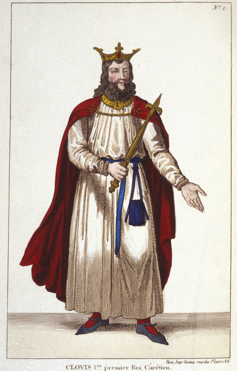 Clovis I (466-511), King of the Franks, Dynasty of the Merovingians. Engraving 1830 by Unknown artist