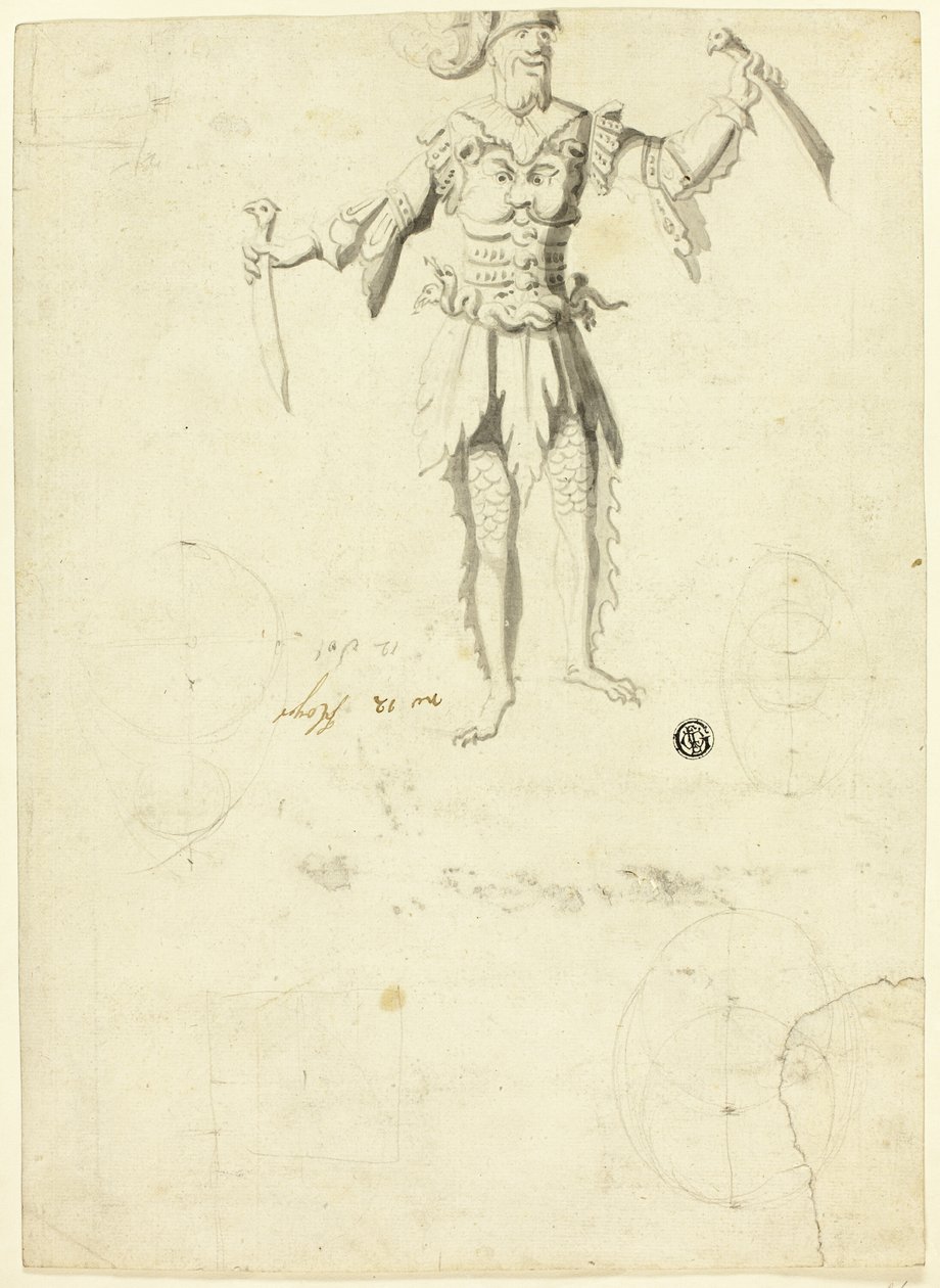 Costumed Man Carrying Two Swords by Unknown artist