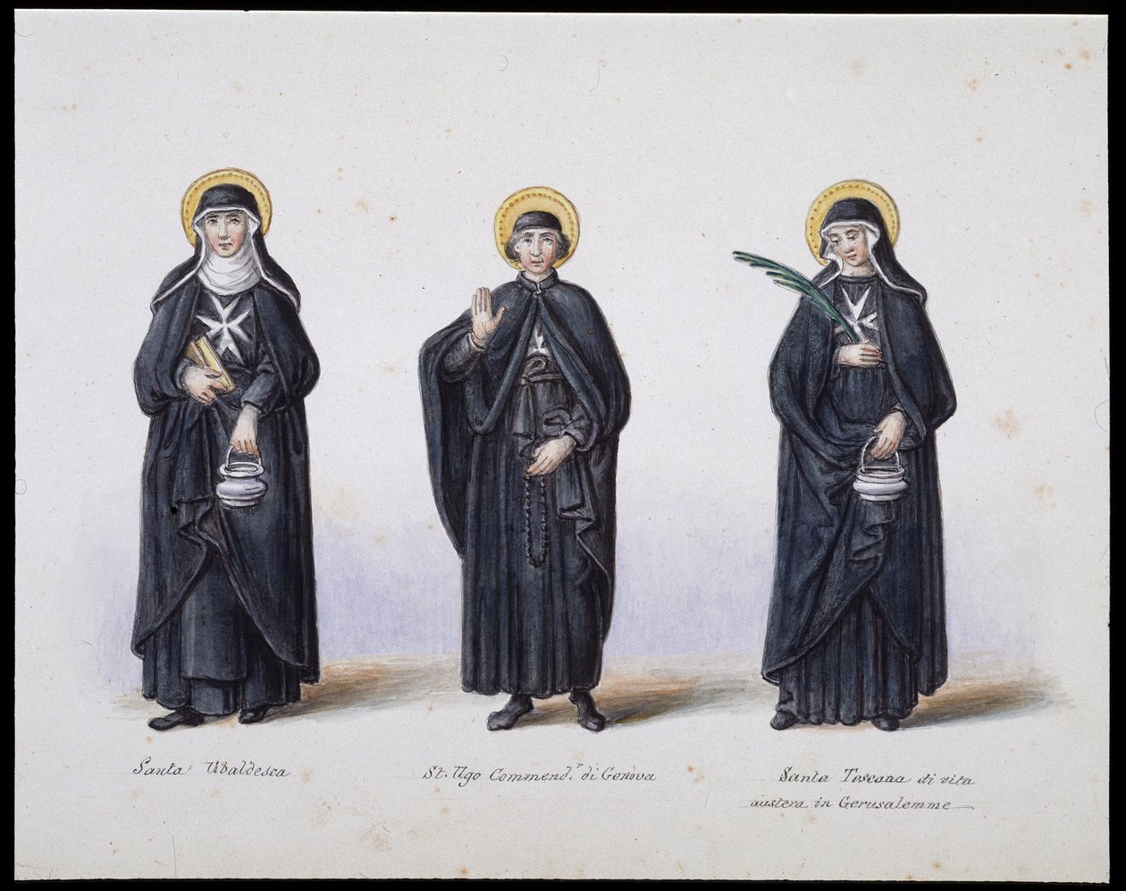 Costumes: 1. Santa Ubaldesca, 2. St Ugo Commendant di Genova, 3. Santa Toscana di vita. 19th century by Unknown artist