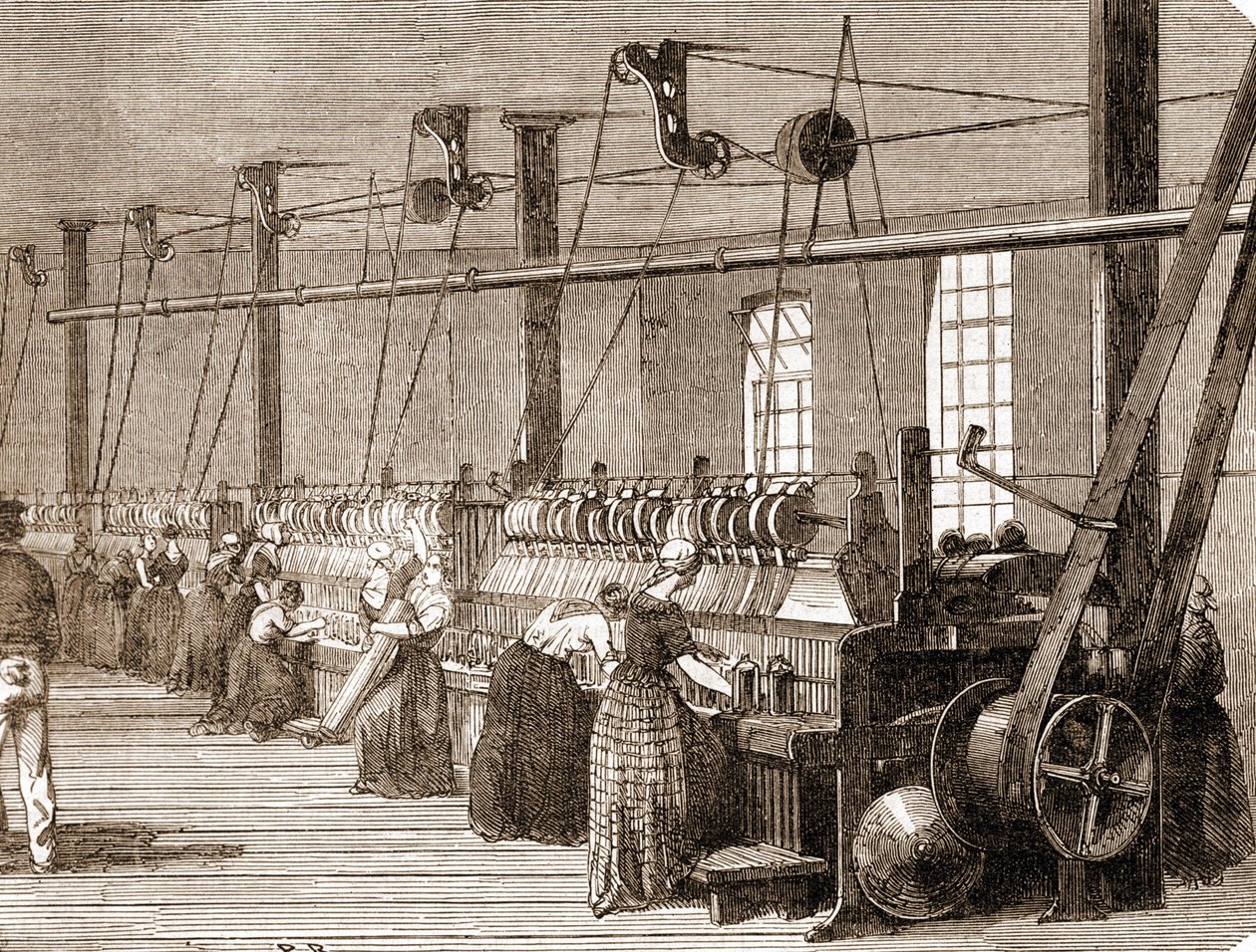 Cotton weaving workshop (1860 engraving) by Unknown artist