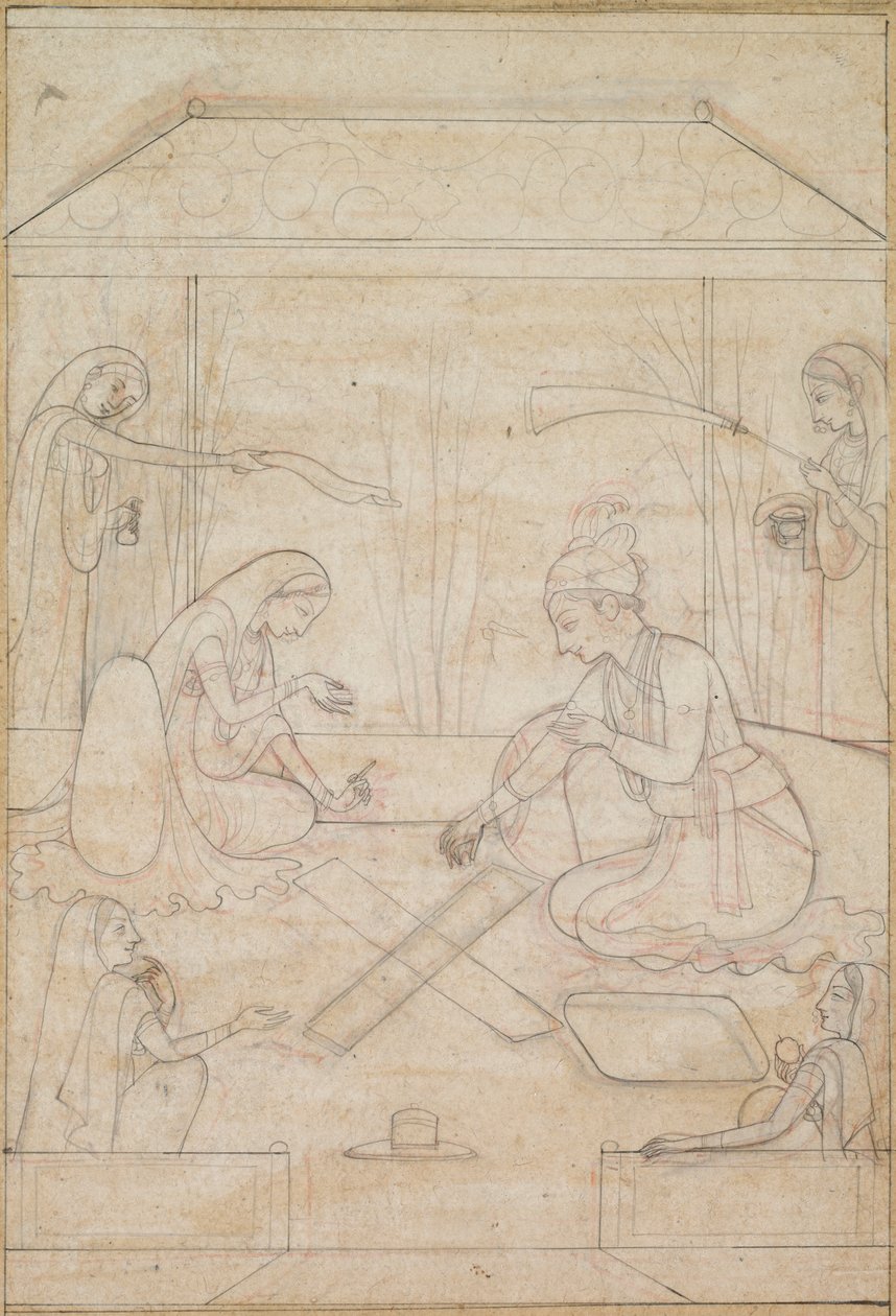 Couple Playing Chaupar on a Terrace by Unknown artist