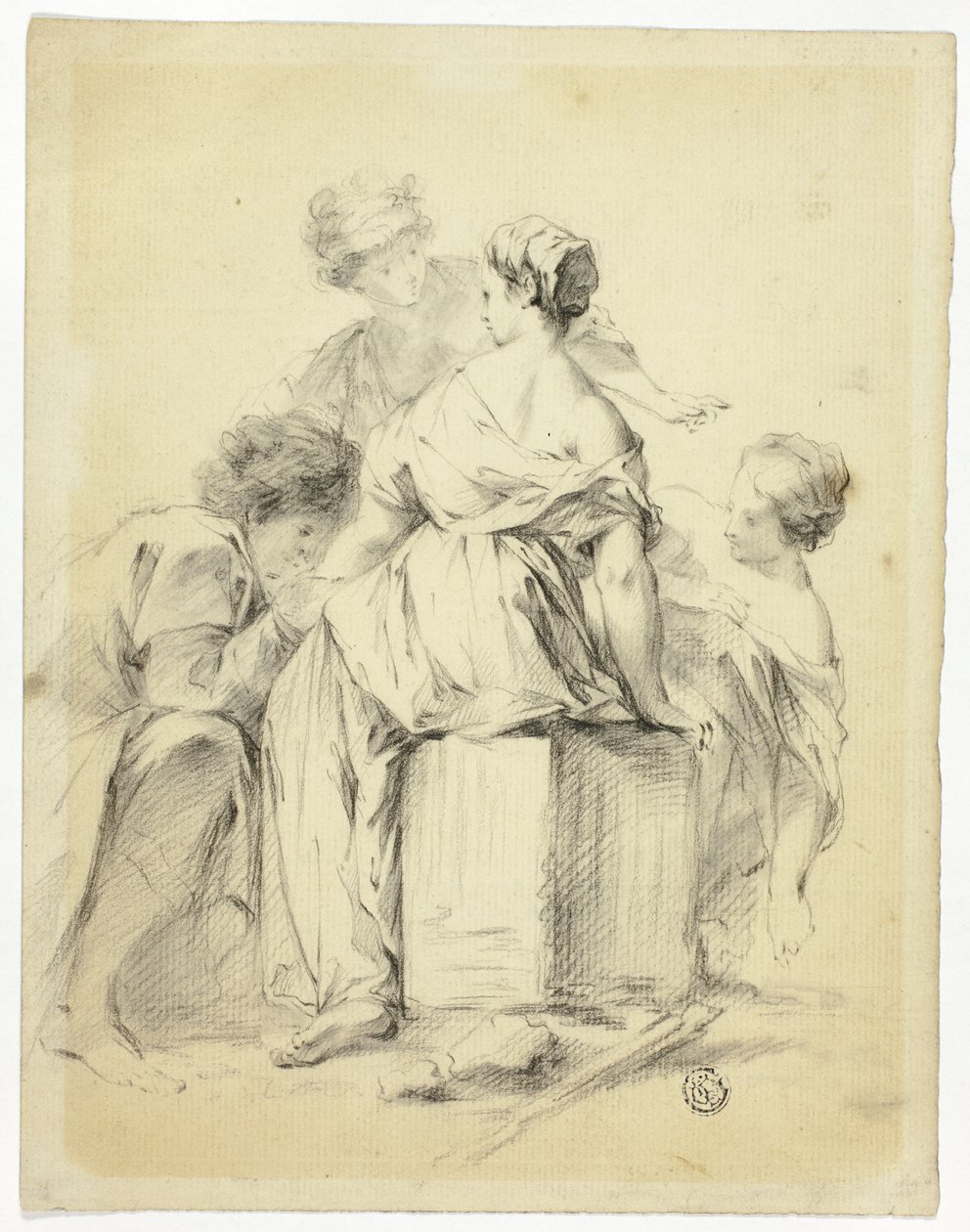 Courtship Scene with Youth and Three Maidens by Unknown artist
