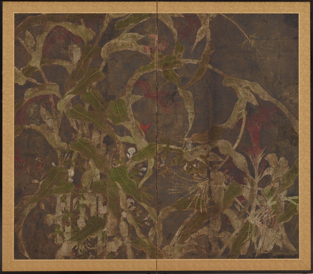 Coxcombs, maize and morning glories by Unknown artist