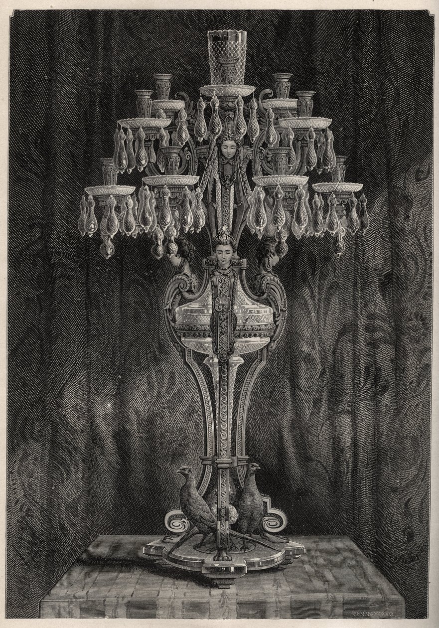 Crystal candelavre from the Baccarat factory - engraving in Les Merveilles de l
