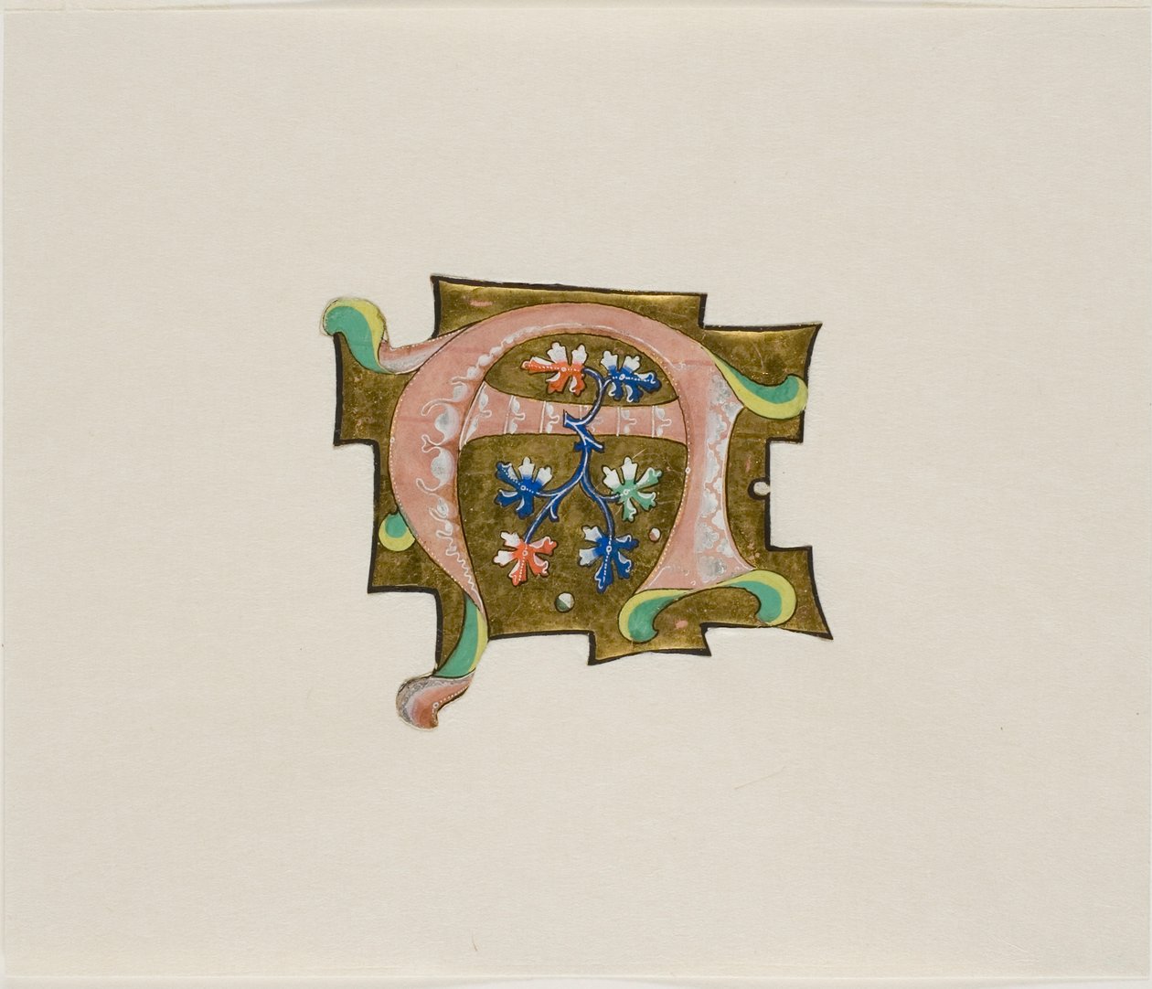 Decorated Initial "A" in Pink with Six Leaves and Two Balls, from a Choir Book by Unknown artist
