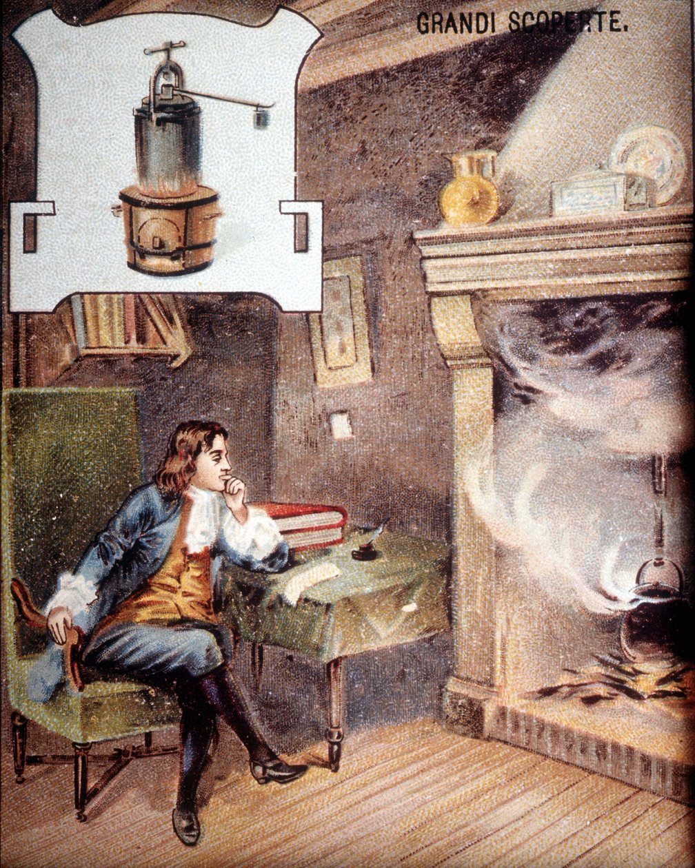 Denis Papin (1647 - 1714) Invents the Pressure Cooker. 19th Century Chromolithography by Unknown artist