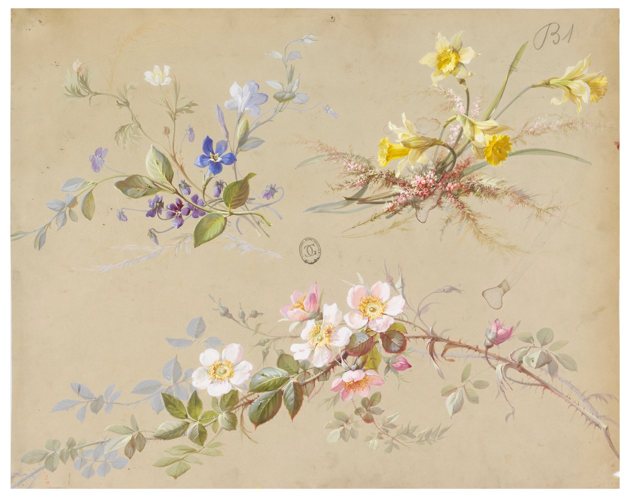 Design for Wallpaper and Textile: Flowers by Unknown artist