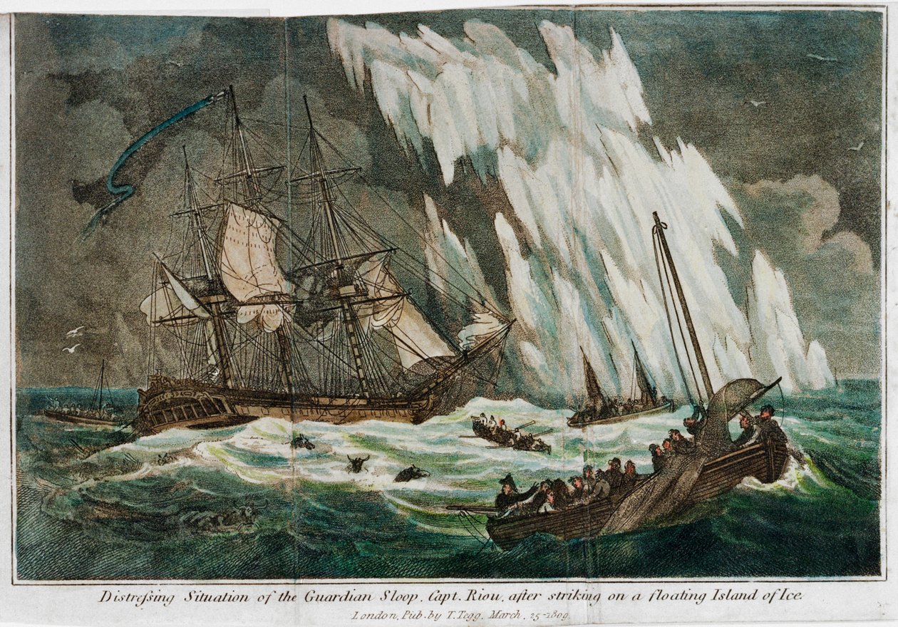 Distressing situation of the 'Guardian' sloop, Captain Riou, after ...