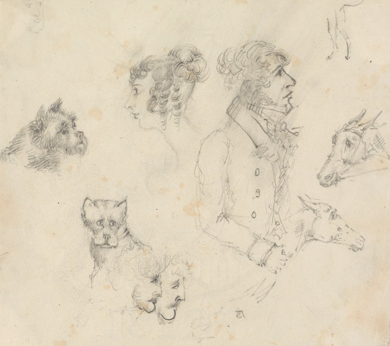 Dogs, People and Horses by Unknown artist