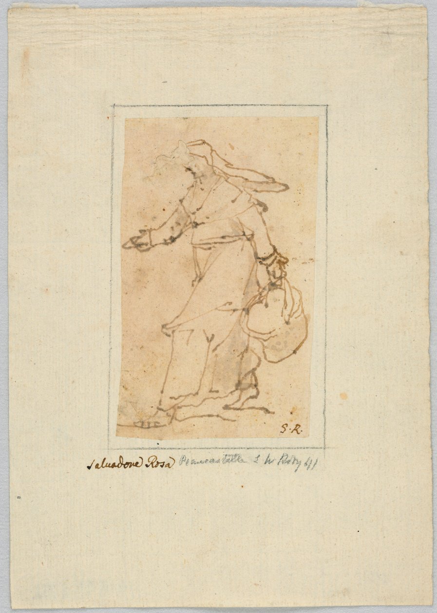 Sketch of a Woman Walking and Carrying a Basket by Unknown artist
